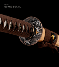Unsharpened Blackened Collector Katana — Brown Ito, Cream Lacquered Saya — gallery image 4