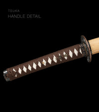 Unsharpened Blackened Collector Katana — Brown Ito, Cream Lacquered Saya — gallery image 7