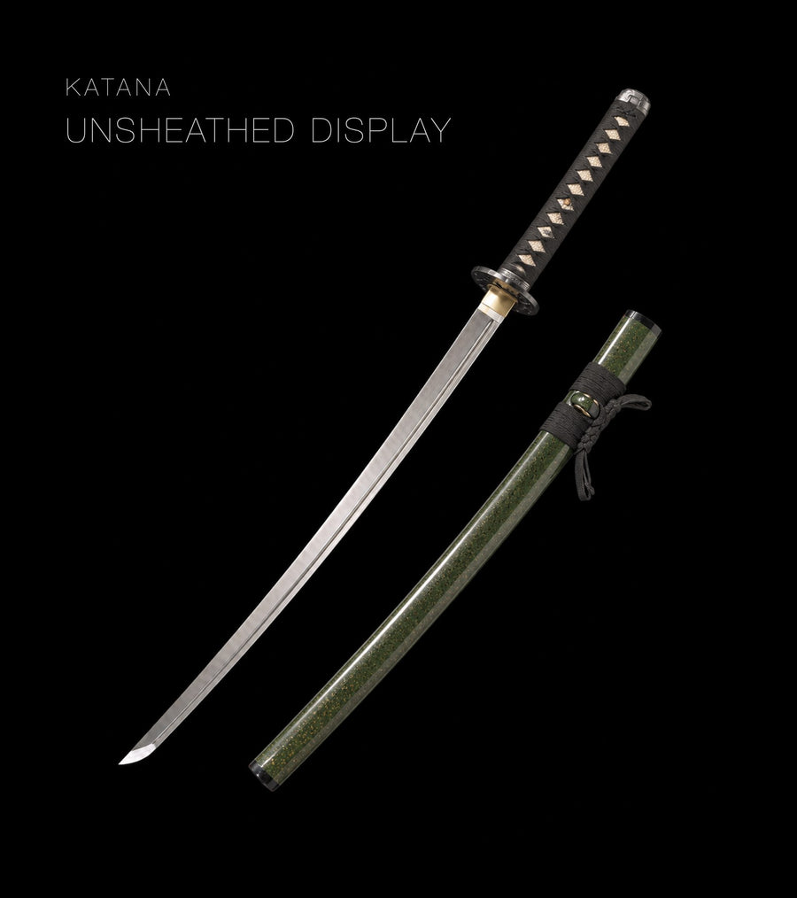 Unsheathed katana, blade and saya — Black & Olive katana