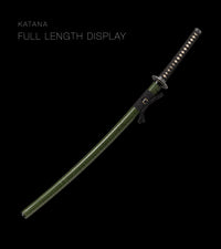 Unsharpened Patterned-Steel Collector Katana — Olive-Green Gold-Fleck Saya — gallery image 2