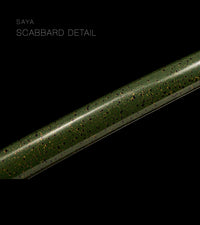Unsharpened Patterned-Steel Collector Katana — Olive-Green Gold-Fleck Saya — gallery image 3