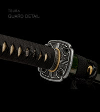 Unsharpened Patterned-Steel Collector Katana — Olive-Green Gold-Fleck Saya — gallery image 4