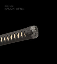 Unsharpened Patterned-Steel Collector Katana — Olive-Green Gold-Fleck Saya — gallery image 6