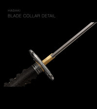 Unsharpened Patterned-Steel Collector Katana — Olive-Green Gold-Fleck Saya — gallery image 7