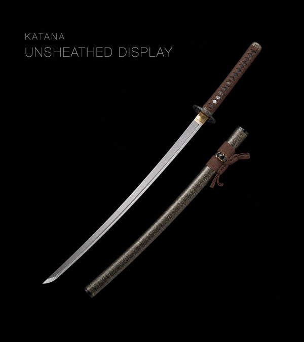 Unsheathed katana, blade and saya — Brown & Gold katana