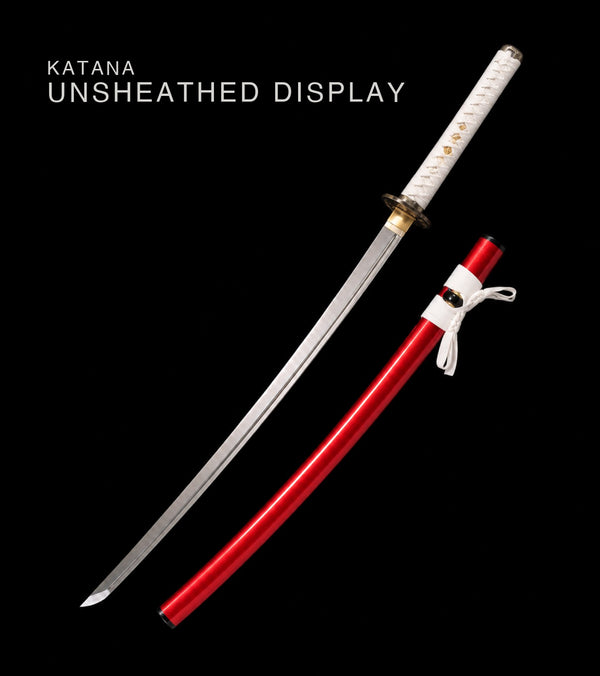 Unsheathed katana, blade and saya — White & Red katana