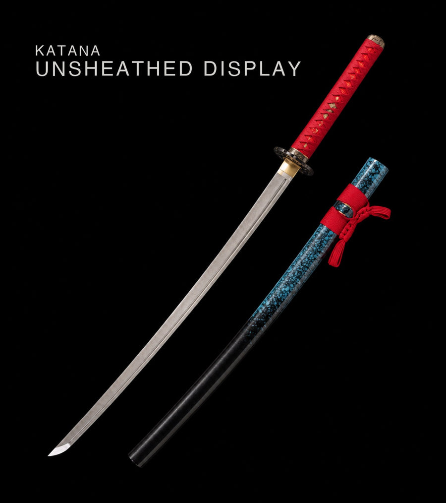 Unsheathed katana, blade and saya — Red & Blue katana