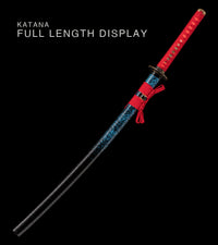 Unsharpened Patterned-Steel Collector Katana — Red Ito, Blue Mottled Saya — gallery image 2