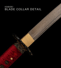 Unsharpened Patterned-Steel Collector Katana — Red Ito, Blue Mottled Saya — gallery image 7