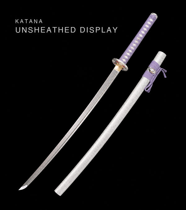 Unsheathed katana, blade and saya — Lavender & Silver katana