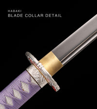 Unsharpened Collector Katana — Lavender Ito, Silver Crackle Saya — gallery image 7