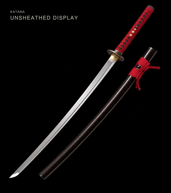 Unsheathed katana, blade and saya — Red & Brown katana