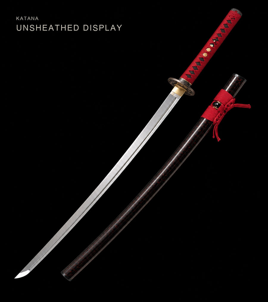 Unsheathed katana, blade and saya — Red & Brown katana
