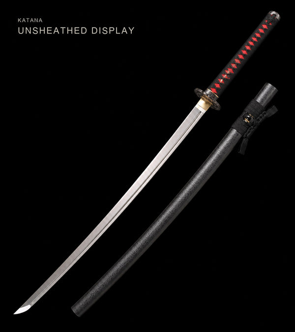 Unsheathed katana, blade and saya — Black & Red katana