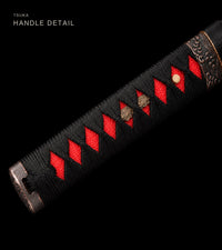 Unsharpened Collector Katana — Red-Diamond Ito, Black Speckled Saya — gallery image 4