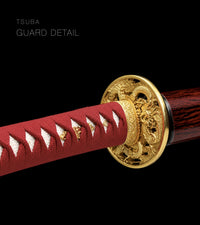Unsharpened High-Carbon Collector Katana — Red Wood-Grain Saya — gallery image 3