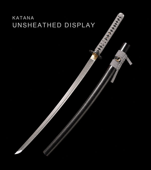 Unsheathed katana, blade and saya — Grey & Black katana