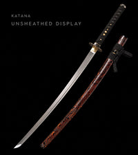 Unsharpened Collector Katana — Black & Crimson Carved Saya — gallery image 1