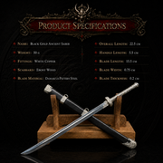 Black Gold Ancient Saber Miniature Dao - specifications card - MythArc collectible