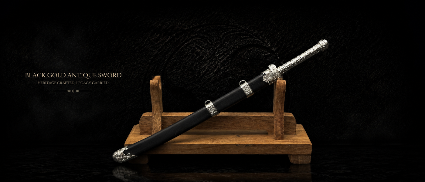 Black Gold Ancient Saber Miniature Dao - detail view - MythArc collectible