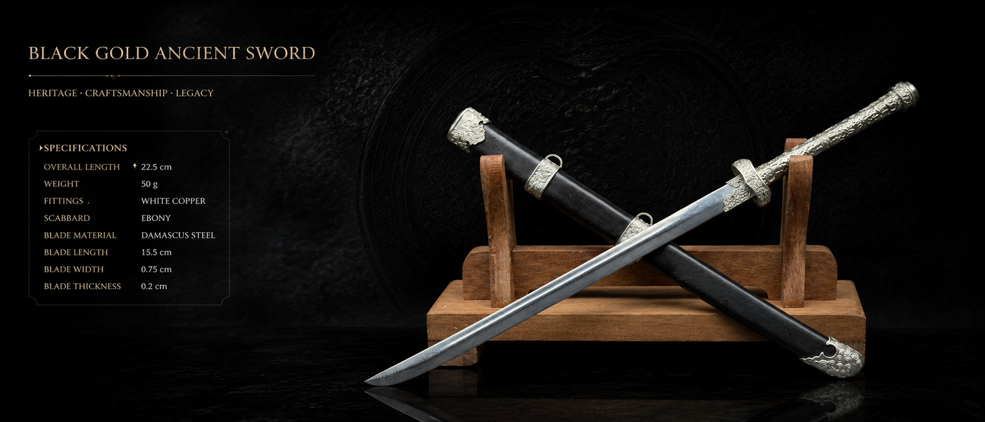 Black Gold Ancient Saber Miniature Dao - lifestyle shot - MythArc collectible