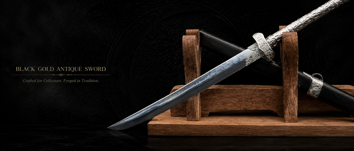 Black Gold Ancient Saber Miniature Dao - display view - MythArc collectible