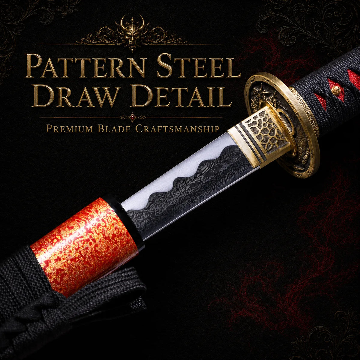 Chenqie Katana folded pattern steel red magnolia wood decorative collector display - MythArc WebP collectible image 1