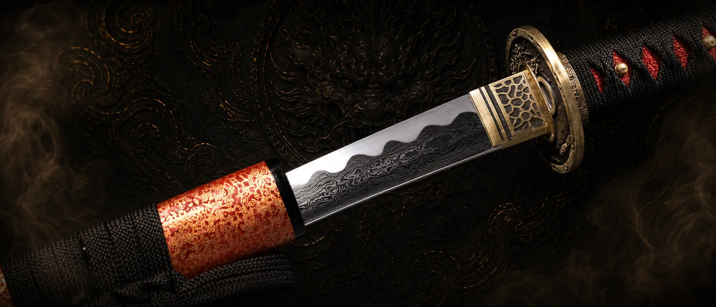 Chenqie Katana folded pattern steel red magnolia wood decorative collector display - MythArc WebP collectible image 6