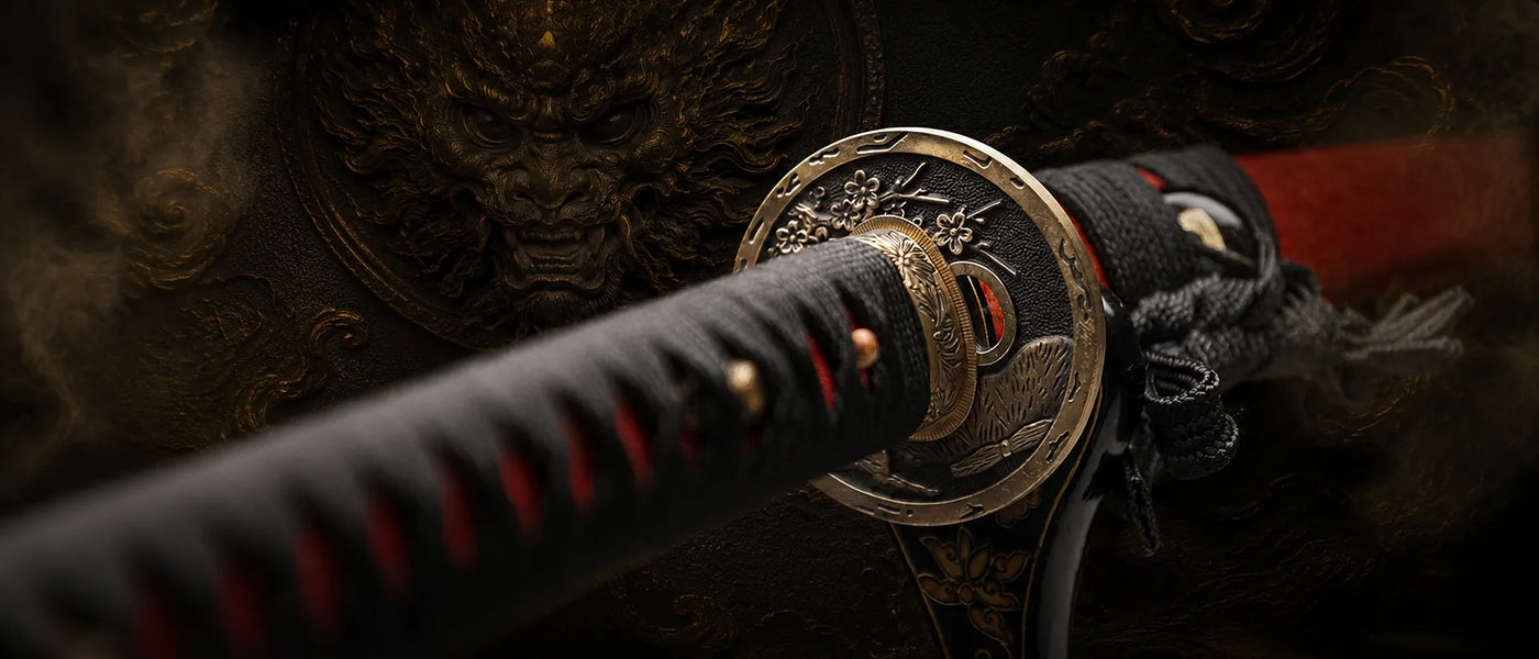 Chenqie Katana folded pattern steel red magnolia wood decorative collector display - MythArc WebP collectible image 7