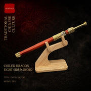 Coiled Dragon Miniature Sword pattern steel blood sandalwood decorative collectible - MythArc WebP collectible image 1