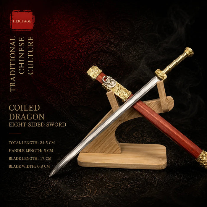 Coiled Dragon Miniature Sword pattern steel blood sandalwood decorative collectible - MythArc WebP collectible image 2