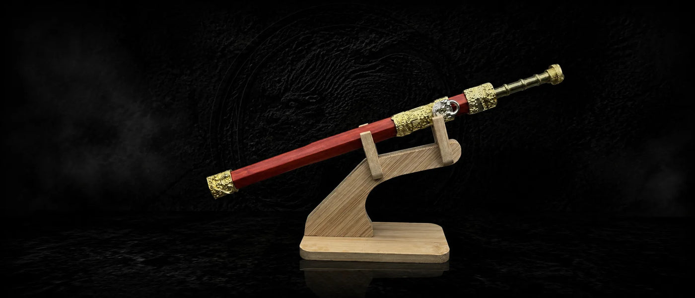 Coiled Dragon Miniature Sword pattern steel blood sandalwood decorative collectible - MythArc WebP collectible image 6