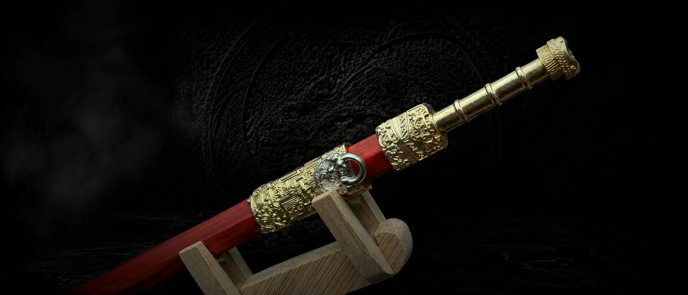 Coiled Dragon Miniature Sword pattern steel blood sandalwood decorative collectible - MythArc WebP collectible image 8