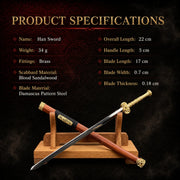 Miniature Han Sword damascus pattern steel blood sandalwood decorative collectible - MythArc WebP collectible image 3