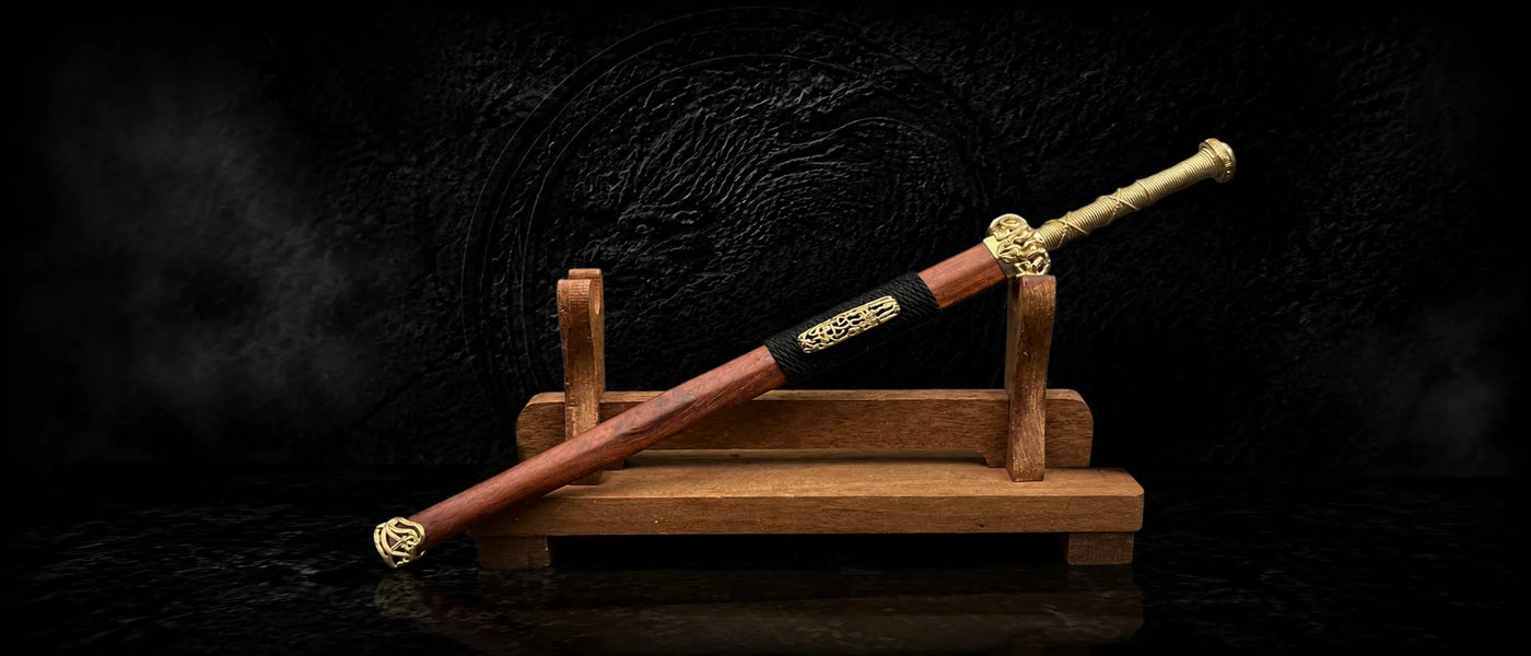 Miniature Han Sword damascus pattern steel blood sandalwood decorative collectible - MythArc WebP collectible image 7