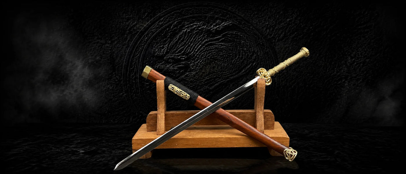 Miniature Han Sword damascus pattern steel blood sandalwood decorative collectible - MythArc WebP collectible image 8