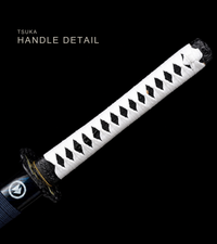 Unsharpened Lightning-Tsuba Anime Katana & Collector Wakizashi — White Ito, Blue Sageo — gallery image 6