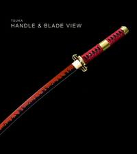 Unsharpened Red-Flame Anime Collector Katana — Red Ito, Gold Cross Tsuba — gallery image 4
