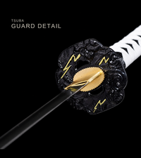 Unsharpened Lightning-Tsuba Anime Katana & Collector Wakizashi — White Ito, Blue Sageo — gallery image 5