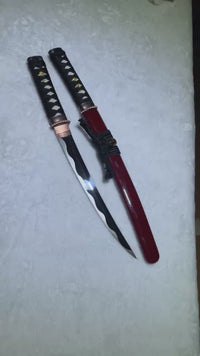 Unsharpened Red-Copper Collector Wakizashi — 1065 Steel, Pearl Rayskin Tsuka — workshop video thumbnail