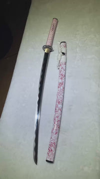 Unsharpened Python-Motif Collector Katana — 5160 Spring Steel, Copper-Alloy Fittings — workshop video thumbnail