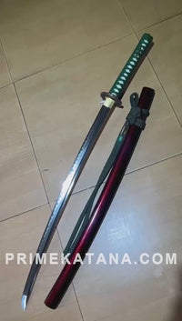Unsharpened Karakusa Katana — Clay-Tempered T1095, Wine Saya, Green Ito — workshop video thumbnail