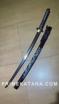 Unsharpened Rising Dragon Katana — Clay-Tempered T1095, Wave-Inlaid Saya, Copper Fittings — workshop video thumbnail