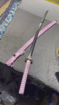 Unsharpened Pink Collector Katana — Pink Saya and Ito, Gold Openwork Tsuba — workshop video thumbnail