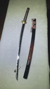 Unsharpened Twin Cloud-Dragon Relief Collector Katana — 5160 Steel, Slim Saya — workshop video thumbnail