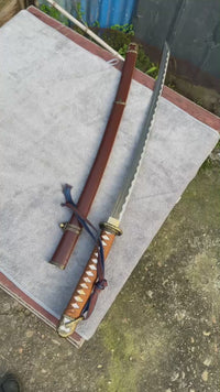 Unsharpened Type 98 Collector Sword — 1045 Carbon Steel, Brown Leather-Look Saya — workshop video thumbnail