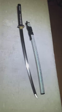 Unsharpened Gilt-Lion Collector Katana — Clay-Tempered T10, Lacquered Saya — workshop video thumbnail