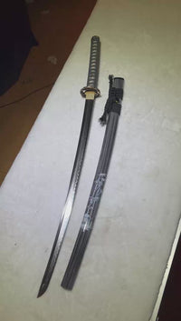 Unsharpened Golden Serpent Collector Katana — Clay-Tempered T10, Bo-Hi — workshop video thumbnail