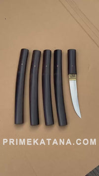 Unsharpened Ebony Tanto — U-no-kubi Profile, Pierced Brass Fuchi — workshop video thumbnail