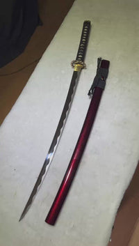 Unsharpened Night Owl Collector Katana — Mirror-Polished 5160, Wild Rayskin — workshop video thumbnail